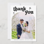 ミニマルレトロ結婚の写真サンキューカード サンキューカード (正面)