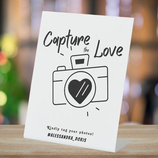 ミニマルレトロ結婚共有のハッシュタグ付き写真 台座サイン