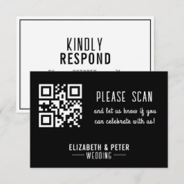 ミニマルレトロ結婚白黒 出欠カード