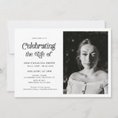 ミニマルレトロ葬儀祝写真の生活 招待状 (正面)