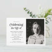 ミニマルレトロ葬儀祝写真の生活 招待状 (スタンド正面)