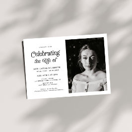 ミニマルレトロ葬儀祝写真の生活 招待状