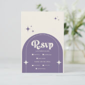 ミニマルレトロ アーチ パープル ウェディング 出欠カード (スタンド正面)