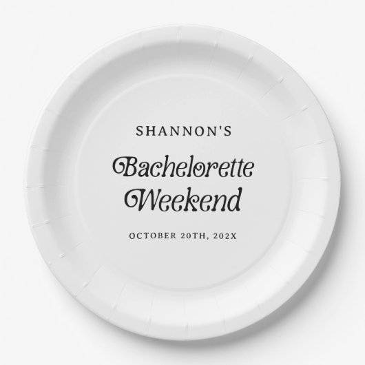 ミニマルレトロ ブラック＆ホワイト ブライズメイドウィークエンド ペーパープレート (正面)