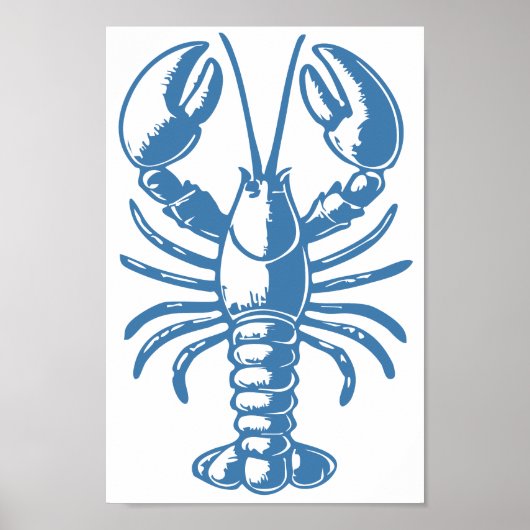 ミニマルロブスターラインアートブルー航海の輪郭 ポスター (正面)
