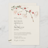 ミニマルヴィンテージさくらんぼ結婚ブロッサム 招待状 (正面/裏面)