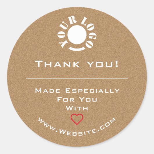 ミニマルヴィンテージクラフト赤いハートサンキューロゴ ラウンドシール (正面)