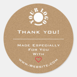 ミニマルヴィンテージクラフト赤いハートサンキューロゴ ラウンドシール