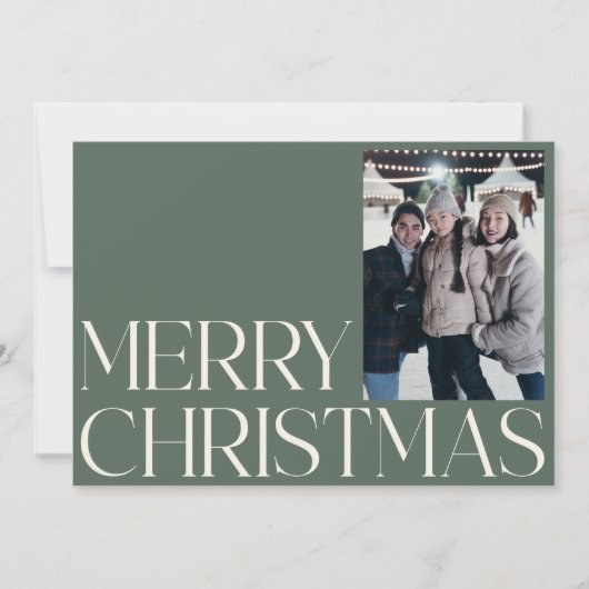 ミニマルヴィンテージセージグリーン2枚フォトクリスマス シーズンカード (正面)