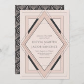 ミニマルヴィンテージデコ赤面ブラック招待状 招待状 (正面/裏面)