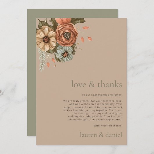 ミニマルヴィンテージフローラQRコー結婚ド サンキューカード (正面/裏面)