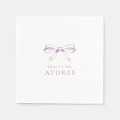 ミニマルヴィンテージボウパープルバースデーパーティー スタンダードカクテルナプキン (正面)