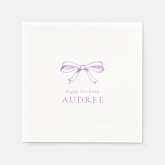 ミニマルヴィンテージボウパープルバースデーパーティー スタンダードカクテルナプキン (正面)