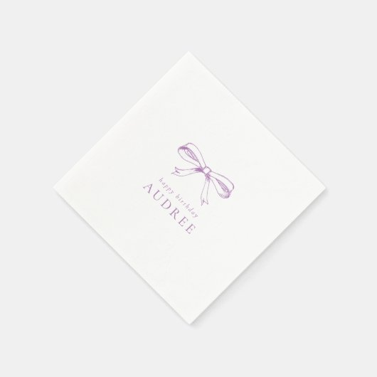 ミニマルヴィンテージボウパープルバースデーパーティー スタンダードカクテルナプキン (角)