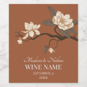 ミニマルヴィンテージマグノリア結婚ズテラコッタ ワインラベル (シングルラベル)