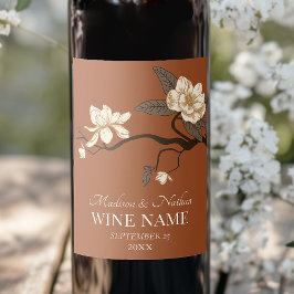 ミニマルヴィンテージマグノリア結婚ズテラコッタ ワインラベル