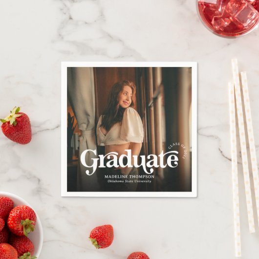 ミニマルヴィンテージレトロ写真卒業 スタンダードカクテルナプキン (インサイチュ)