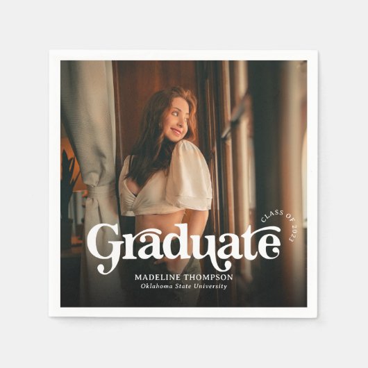 ミニマルヴィンテージレトロ写真卒業 スタンダードカクテルナプキン (正面)