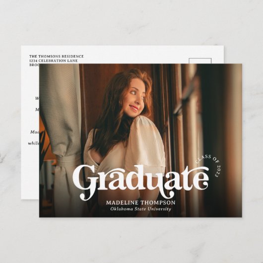 ミニマルヴィンテージレトロ写真卒業 ポストカード (正面/裏面)