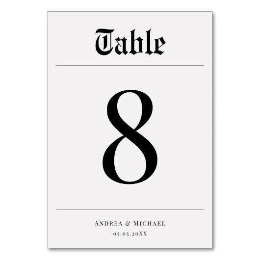 ミニマルヴィンテージ新聞スタイルエレガントな結婚式 テーブルナンバー (裏面)
