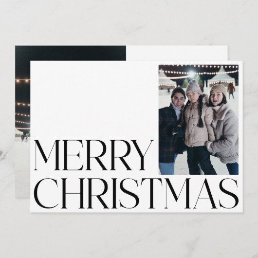 ミニマルヴィンテージ白黒2枚フォトクリスマス シーズンカード (正面/裏面)