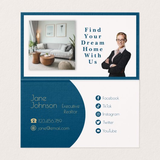 ミニマル不動産仲介業者QRコード折り畳み名刺 名刺 (内部フラット)