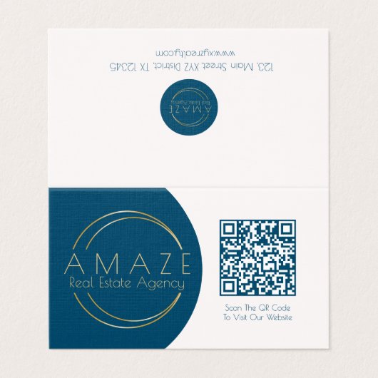 ミニマル不動産仲介業者QRコード折り畳み名刺 名刺 (外部フラット)