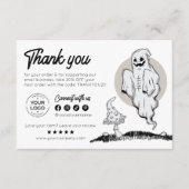 ミニマル不気味可愛いハロウィン幽霊猫 サンキューカード (正面)