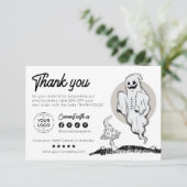 ミニマル不気味可愛いハロウィン幽霊猫 サンキューカード (スタンド正面)