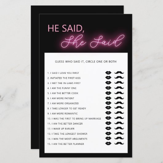 ミニマル主義者の彼は彼女がブライダルシャワーゲームを言った (正面/裏面)