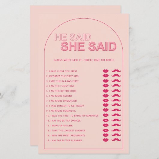 ミニマル主義者の彼は彼女がブライダルシャワーゲームを言った (正面/裏面)