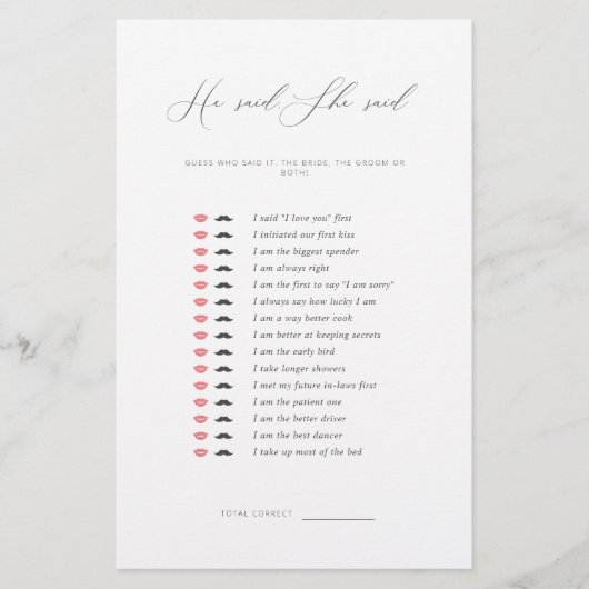 ミニマル主義者の彼は彼女はブライダルシャワーゲームを言った (正面)