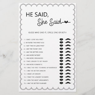 ミニマル主義者の彼は彼女はブライダルシャワーゲームフライと言った チラシ