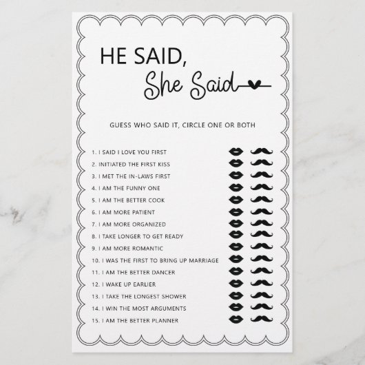 ミニマル主義者の彼は彼女はブライダルシャワーゲームフライと言った チラシ (正面)