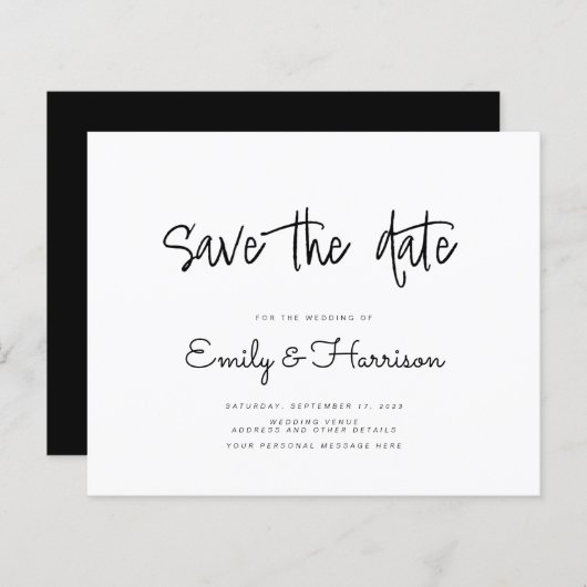 ミニマル予算ウェディング日付の保存招待状 (正面/裏面)