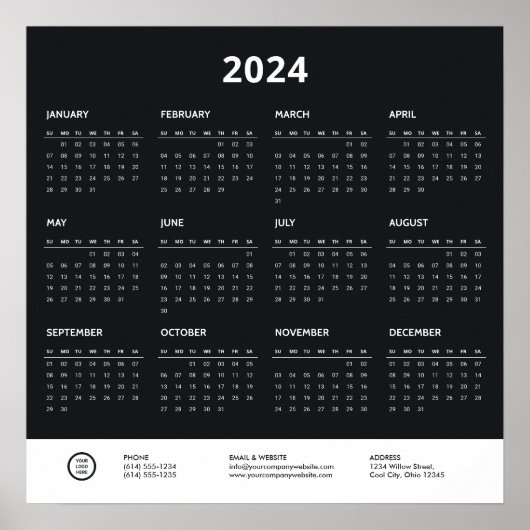 ミニマル企業のリストビジネスロゴ2024カレンダー ポスター (正面)