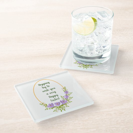 ミニマル休日リースクロッカスフラワーイースター ガラスコースター (アングル)