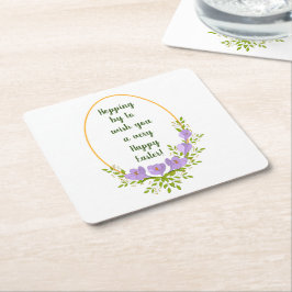 ミニマル休日リースクロッカスフラワーイースター スクエアペーパーコースター