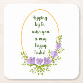 ミニマル休日リースクロッカスフラワーイースター スクエアペーパーコースター (正面)