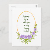 ミニマル休日リースクロッカスフラワーイースター ポストカード (正面/裏面)