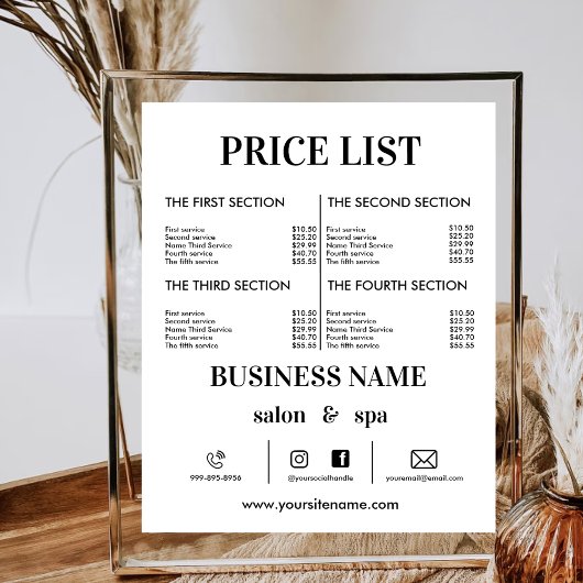 ミニマル価格表毛価格設定フライヤーサロン ポスター