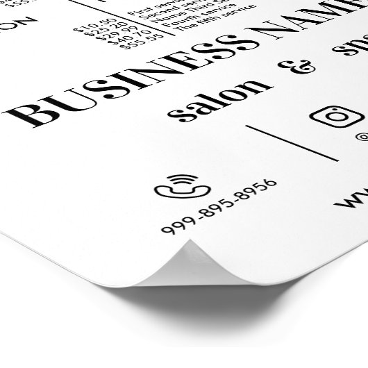 ミニマル価格表毛価格設定フライヤーサロン ポスター (角)