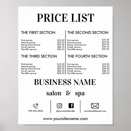 ミニマル価格表毛価格設定フライヤーサロン ポスター (正面)