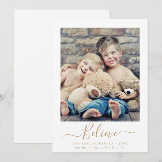 ミニマル信じ金ゴールド宗教ポートレート写真 シーズンカード (正面/裏面)