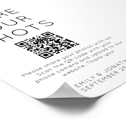 ミニマル共有あなたのショットQRコード結婚のサイン ポスター (角)