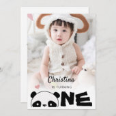 ミニマル写真かわいいパンダの最初の誕生日パーティー 招待状 (正面/裏面)