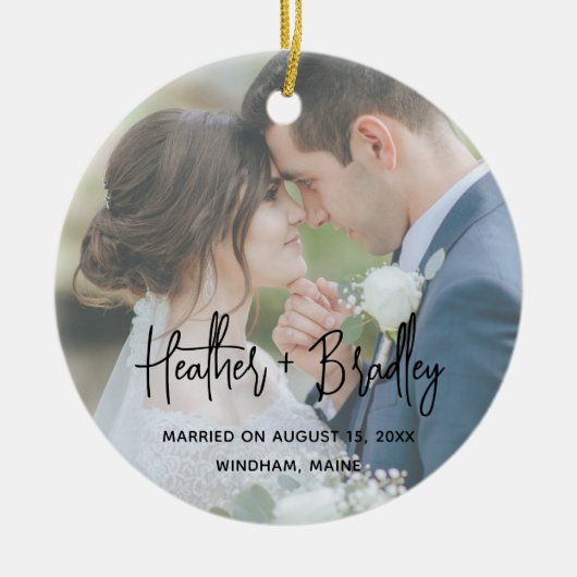 ミニマル写真のモダン初めてのクリスマス セラミックオーナメント (正面)