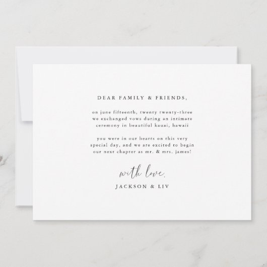 ミニマル写真の取り消し告知 招待状 (裏面)