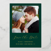 ミニマル写真エメラルドグリーン金ゴールドスクリプト 箔招待状 (正面)
