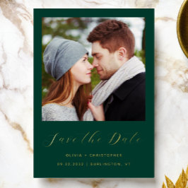 ミニマル写真エメラルドグリーン金ゴールドスクリプト 箔招待状